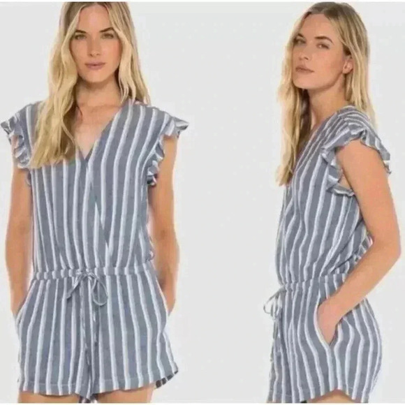 CLOTH & STONE Ruffle Sleeveless Crossover Romper Zuma Beach Stripe Size L Large - Picture 1 of 14